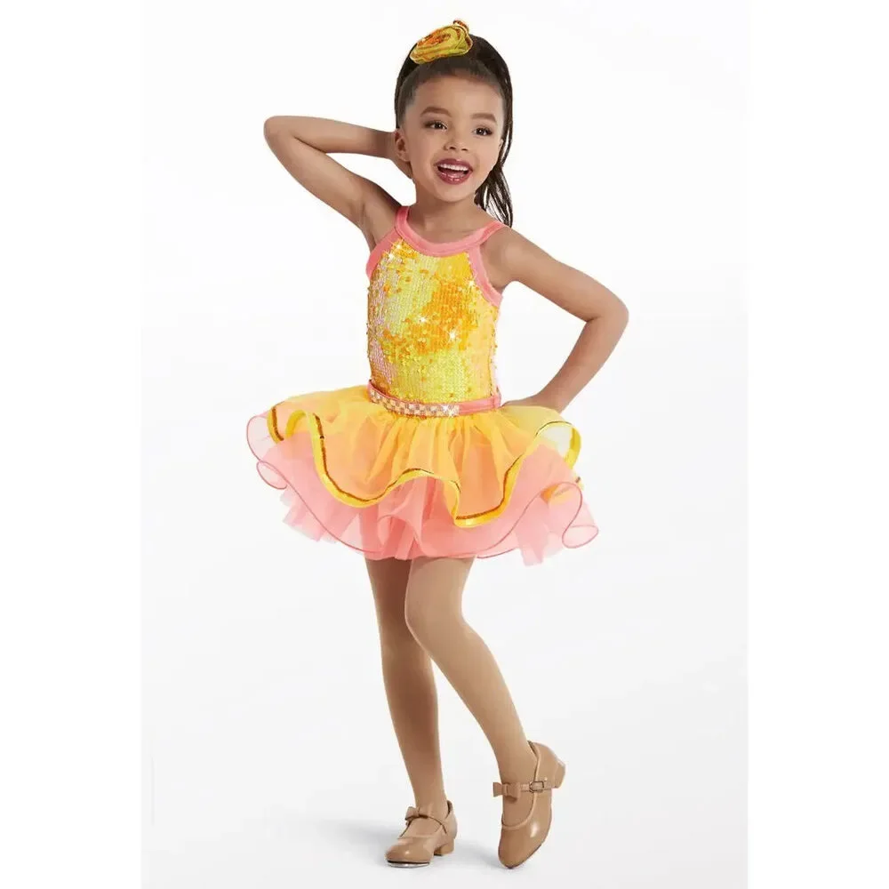 Pre-Owned Dance Costume Weissman 11795 XS Child Yellow Tutu Dress Jazz Sequin